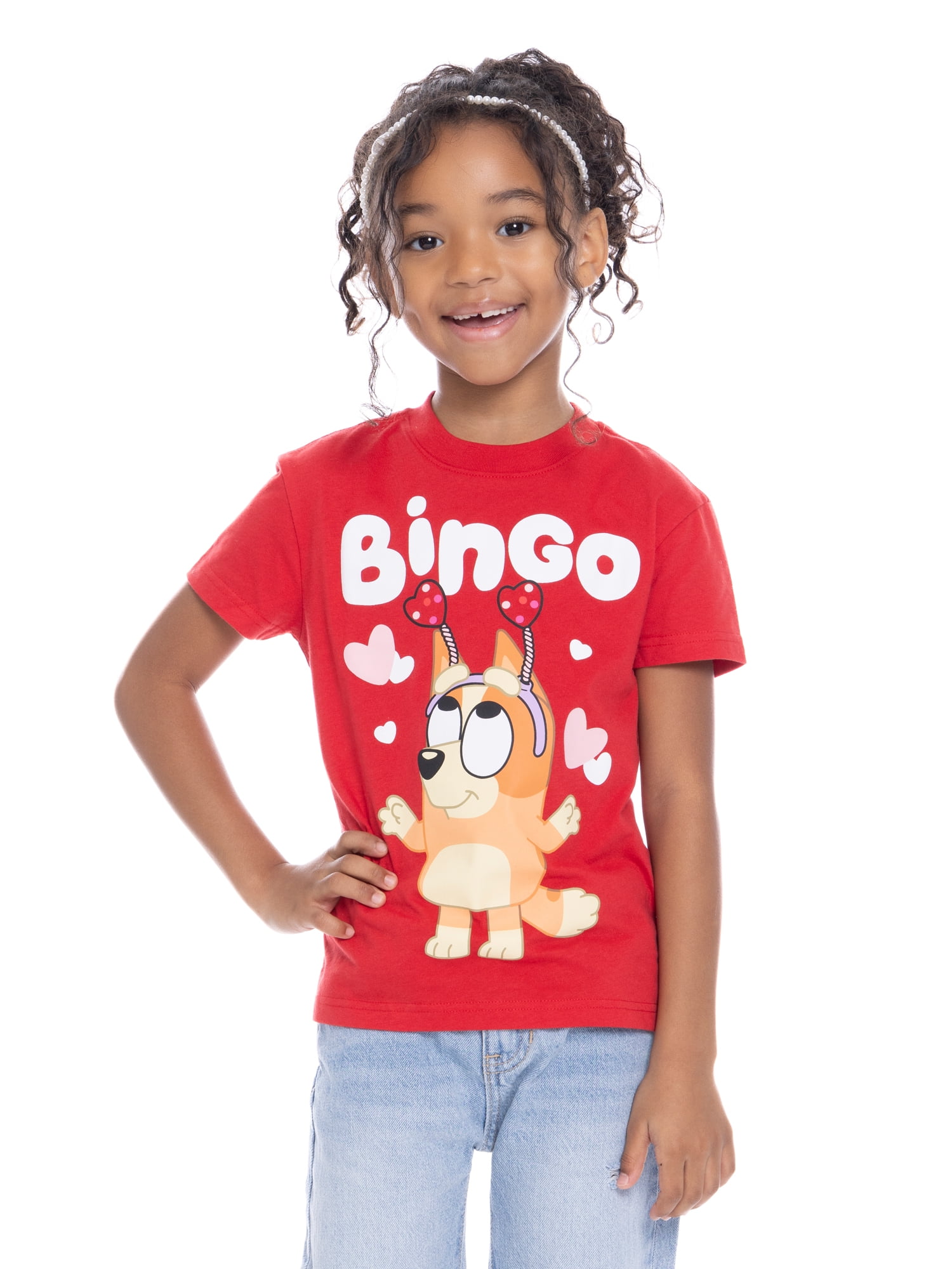 Bluey Bingo Kids Family Valentine's Day Short Sleeve T-Shirt, Sizes 4-16