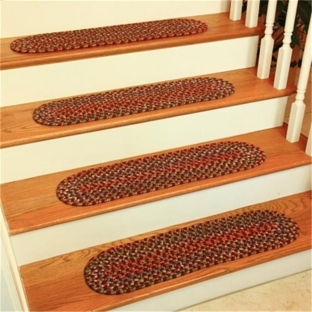 Rhody Rug KA43A008X028-13 Katie Multi Braided Stair Tread, Burgundy - Set Of 13