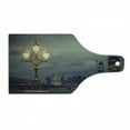 thumbnail image 1 of Night Cutting Board, Westminster Bridge London City UK Stormy Moody Weather European Urban Travel, Tempered Glass Cutting and Serving Board, Wine Bottle Shape, Pale Grey Yellow, by Ambesonne, 1 of 1