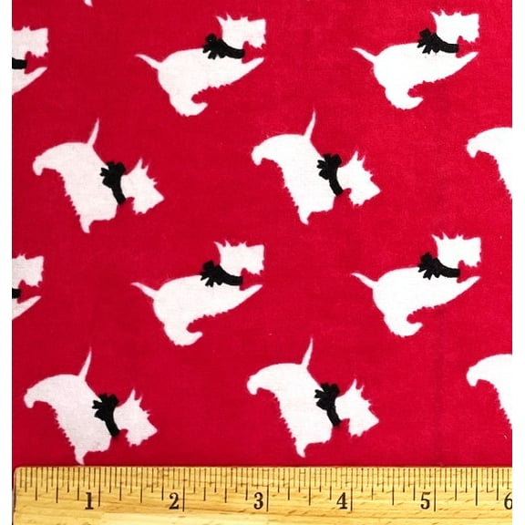 1/2 Yard - Scottie Dog on Red Flannel Cotton Fabric (Great for Quilting, Sewing, Craft Projects, Throw Pillows & More) 1/2 Yard X 44" Wide