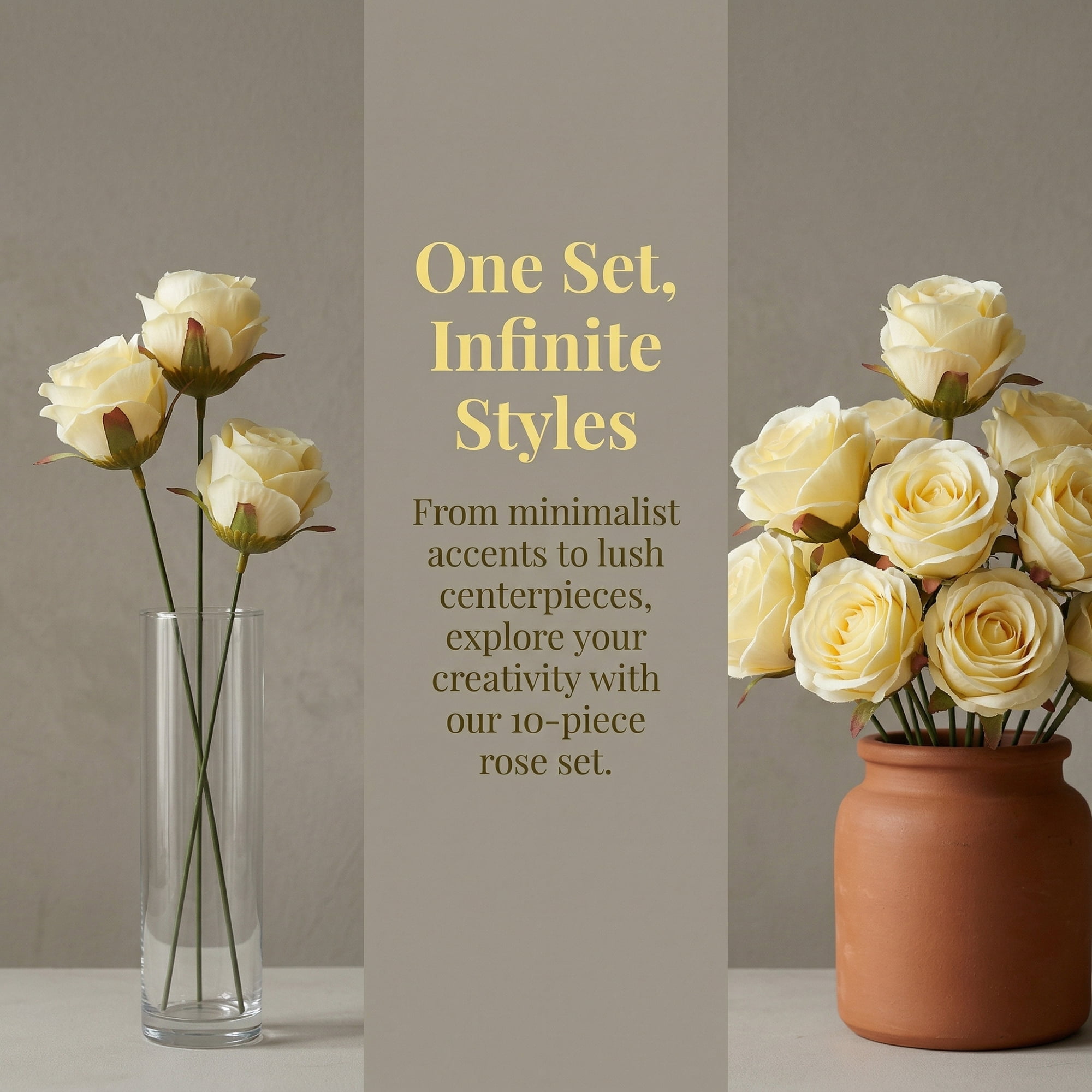 Unique Bargains 10Pcs Artificial Rose Flowers Petite Silk Bouquets Light Yellow 8.1 in