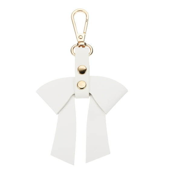 PU Leather Bow Keychain, Cute Bow Charm Women Bowknot Key Ring for Purse Handbag Pendant Charm Car Key Accessories, White