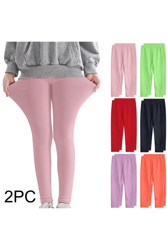 Girls 2 Pack Leggings Solid Thin High Stretch Outer Kids Long Pants for 3-12 Years
