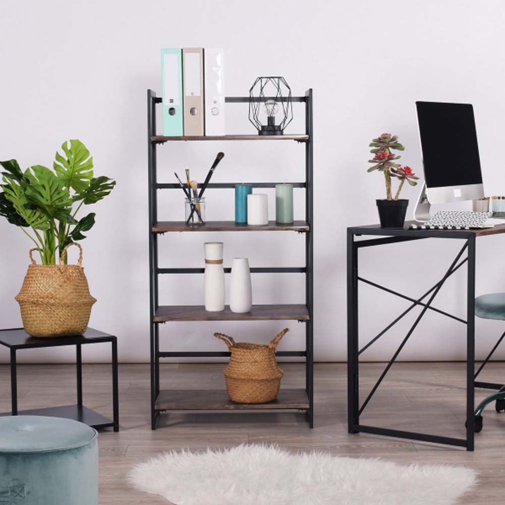 Topcobe Bookshelf Ladders, 4Tier Industrial Folding Ladder Bookshelf