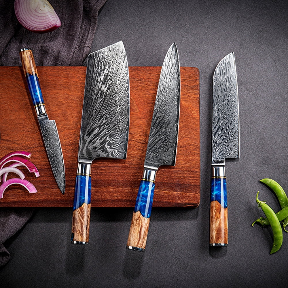 Kitchen Knives German Stainless Steel Damascus Chef Knife Sharp Cleaver Steak Santoku Utility Knifes with Unique Resin Ergonomic Handle with Giftbox