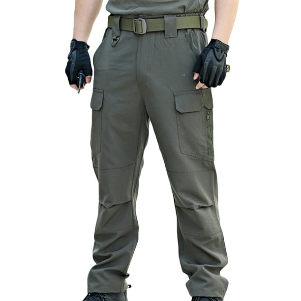 Pantalones largos para hombre, casuales, a la moda, sólidos, con múltiples bolsillos, cintura elástica y cremallera.