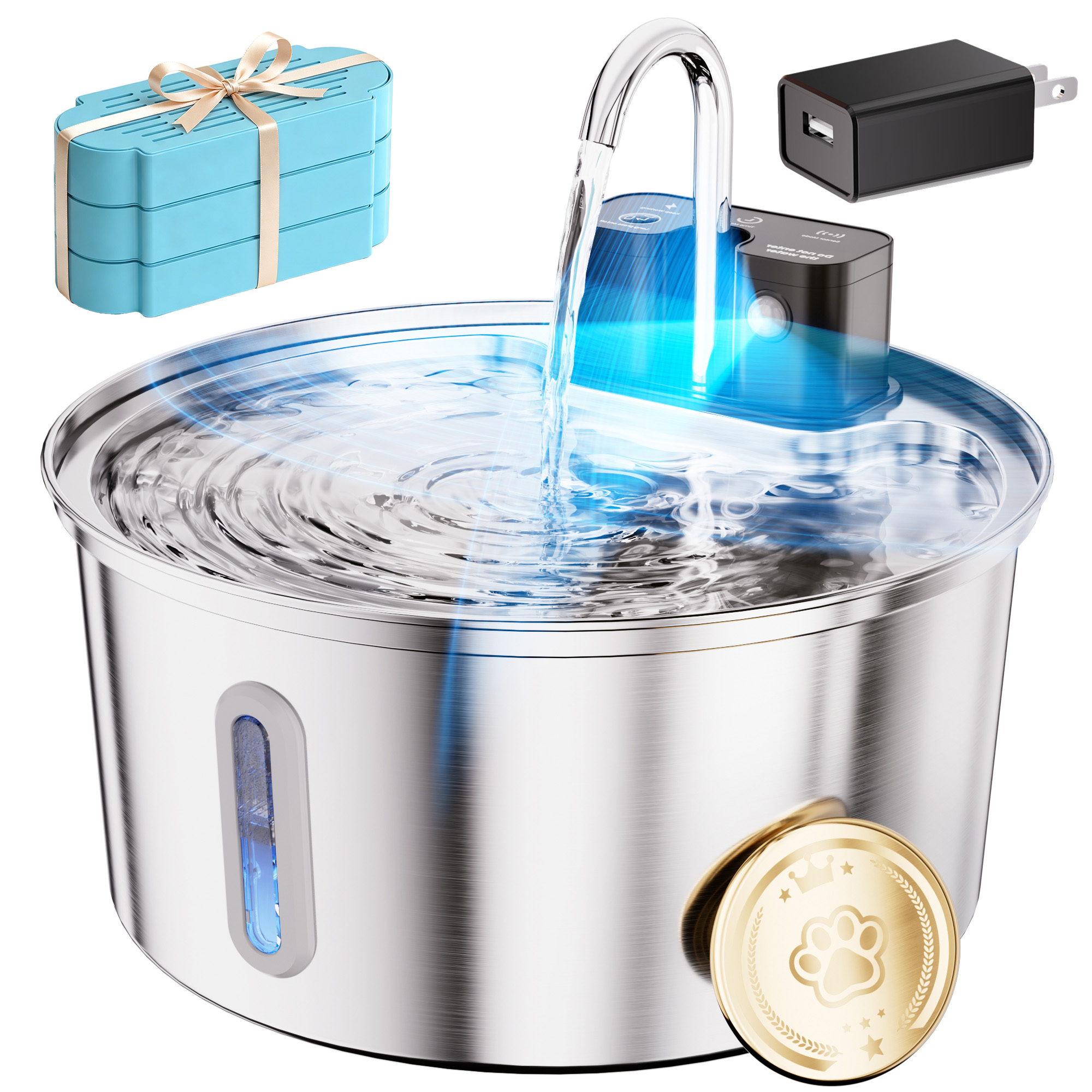 FURCLAN Wireless Cat Water Fountain, 108oz, Stainless Steel photo 1
