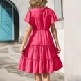 thumbnail image 6 of Miluxas Girls Dresses Summer Ruffle Sleeve Solid Color V Neck Twirl Birthday Party Midi Dress Hot Pink 5 Years(120), 6 of 9