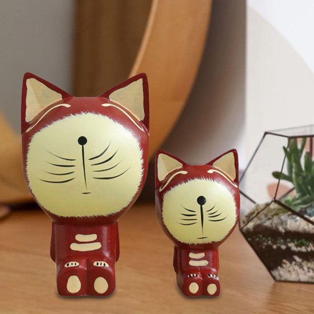 Estatua de gato de madera, escultura de gato de madera, adorno tallado a mano, figuras decorativas de gato coleccionables hechas a mano para el hogar