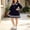 Navy, variant on Girls Knit Dress Long Sleeve Peter Pan Collar A Line Dress Little Girl Cute Ruched Waist Preppy Outfits for Back to School Pink 7-8 Years