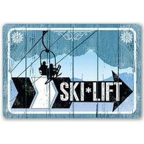 Metal Sign - Ski Lift Directional Sign (Right) - Durable Metal Sign - Use Indoor/Outdoor - Great Ski Lodge and Mountain Cabin Decor and Gift Under $20 (8" x 12")