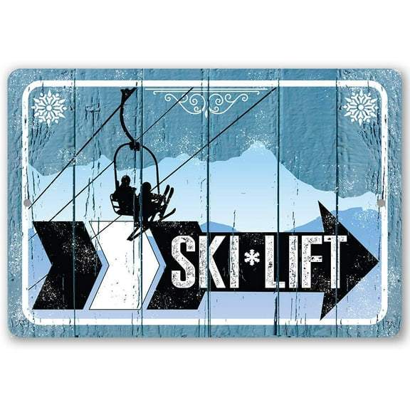 Metal Sign - Ski Lift Directional Sign (Right) - Durable Metal Sign - Use Indoor/Outdoor - Great Ski Lodge and Mountain Cabin Decor and Gift Under $20 (8" x 12")