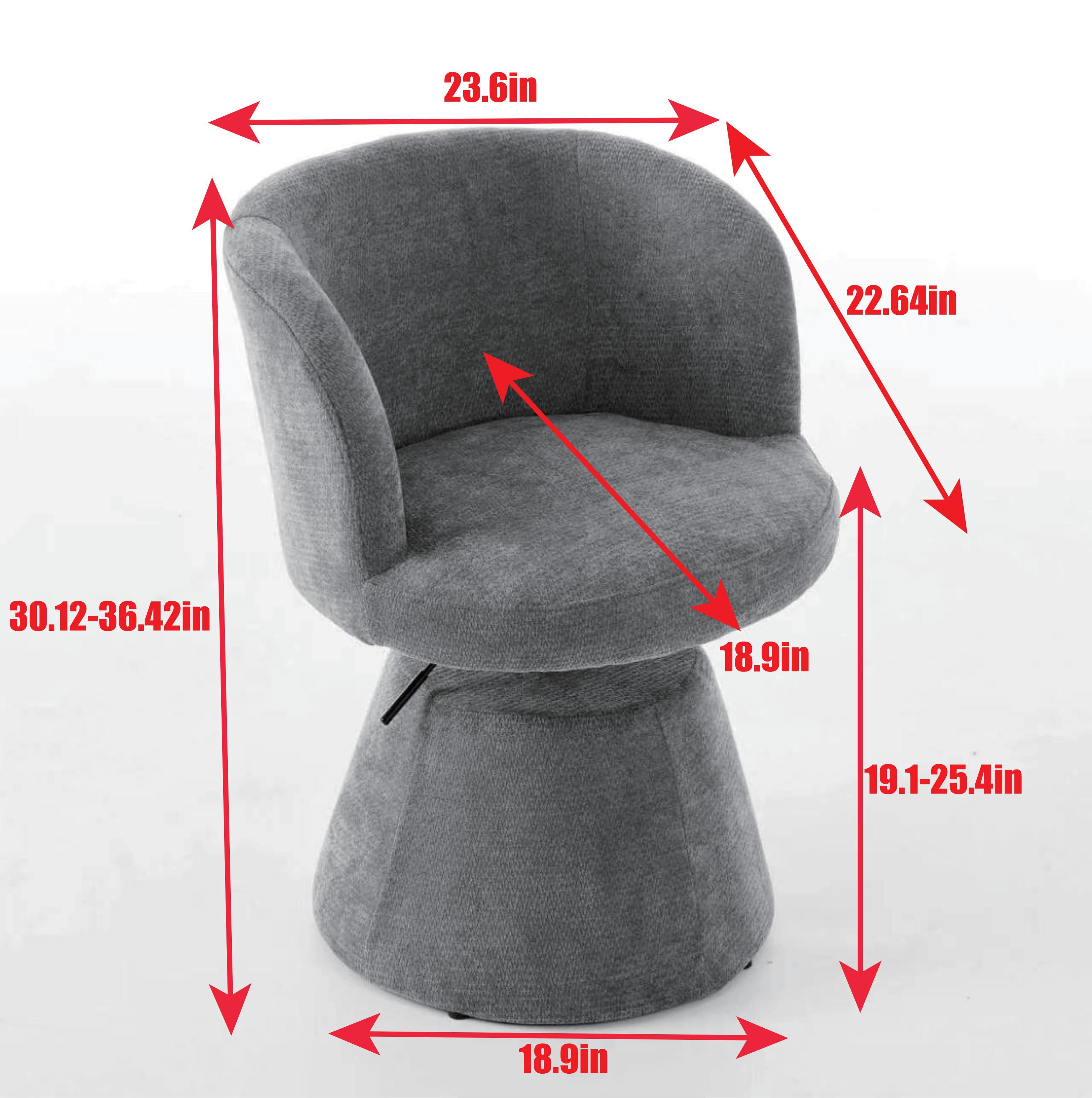 Adjustable Height 360-Degree Swivel Bar Stool with Chenille Upholstery, Ergonomic Vanity and Dining Chair for Kitchen Island, Beige