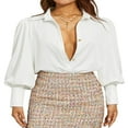 thumbnail image 1 of Chemise Rétro à Manches Évêque pour Femmes Printemps Automne Bureau Dame Couleur Unie/imprimé Léopard Col à Revers Manches Longues Boutonnée Vert S, 1 of 8