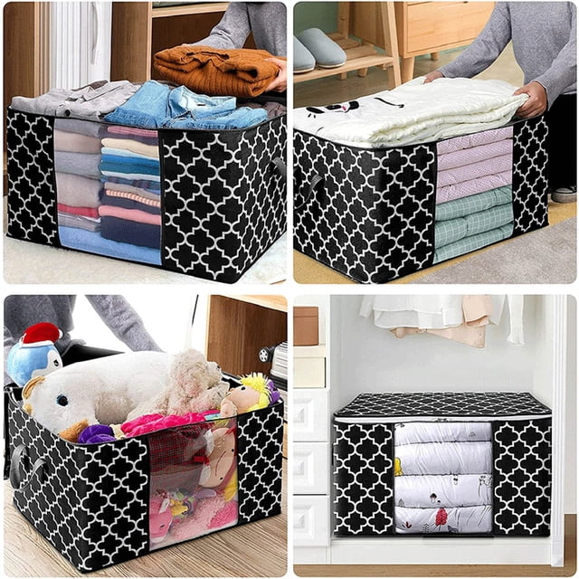 Home Textile Storage Large Blanket Clothes Organizer Container with Reinforced Handle and Clear Window for Bedding Bedding Foldable Storage with Sturdy Zippers and Christmas Design