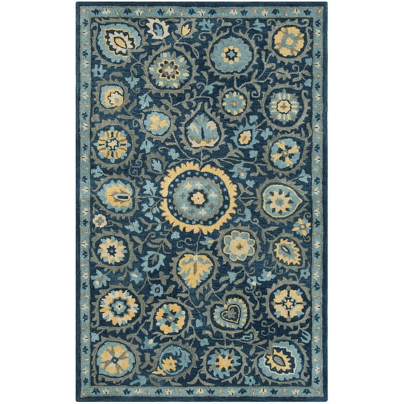SAFAVIEH Heritage Francine Floral Wool Area Rug, Navy/Gold, 3' x 5'