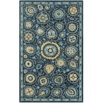 SAFAVIEH Heritage Francine Floral Wool Area Rug, Navy/Gold, 3' x 5'