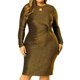 thumbnail image 1 of Vestido Midi Con PurpuriDe FiesCóctel TalExtBodycon LentejuePaMujer Oro 3X, 1 of 6