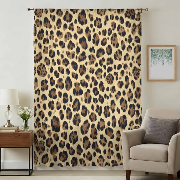 Modern Leopard Textured Sheer Curtains 72 Inches Long, Chic Animal Fur Printed Light Filering Curtains, Breathable Simi Curtain Privacy Drapes for Living Room Bedroom Lightweight Window Treatment