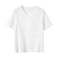 thumbnail image 2 of Mens Crochet Shirt Summer Lightweight Short Sleeve Loose Casual Crewneck Hollow out Knit T-Shirt Beach Shirts, 2 of 8
