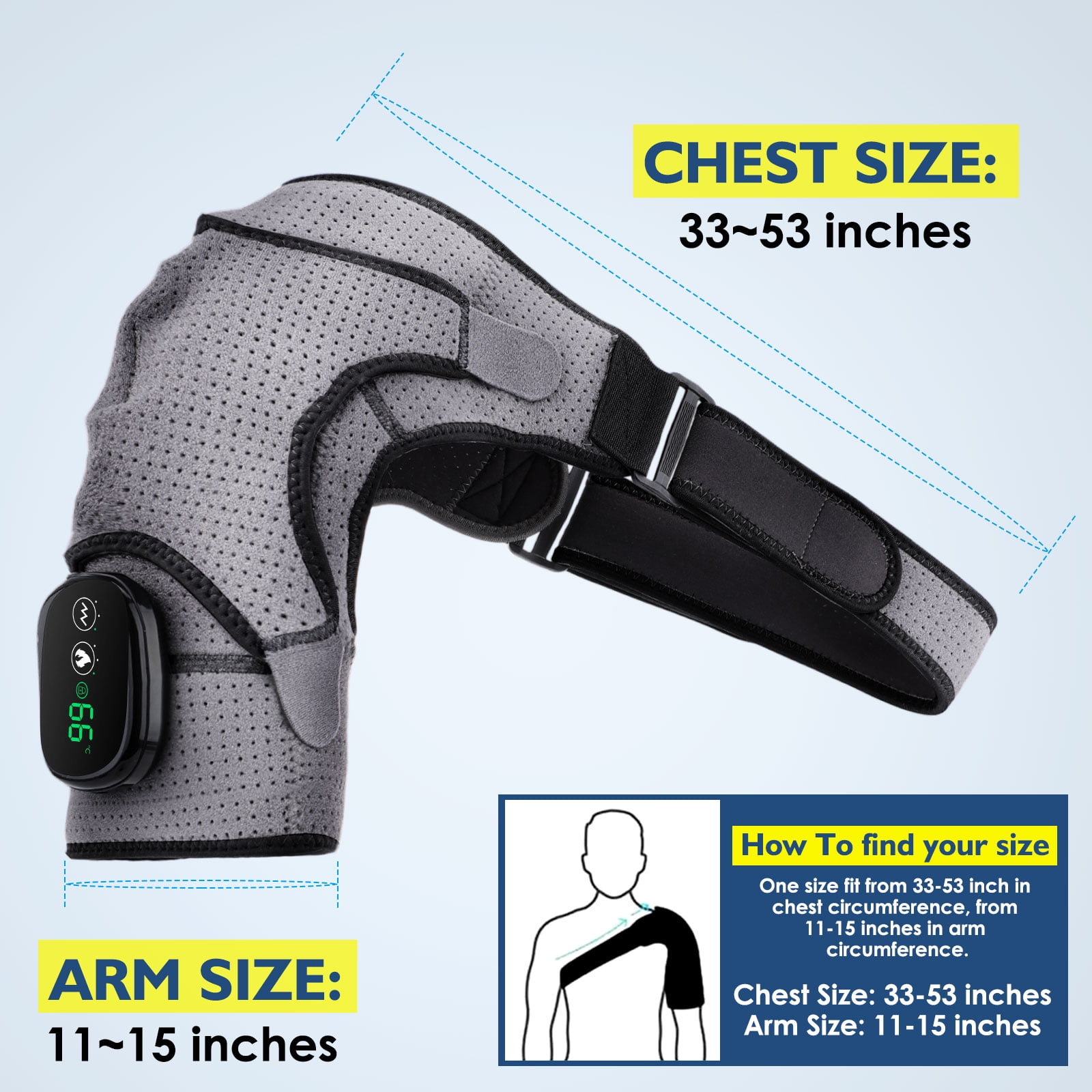 Heated Shoulder Brace Wrap,Electric Shoulder Heating Pad Massager ,Rechargeable Cordless Shoulder Massager with 3 Adjustable Vibrations for Men Women, Heated Shoulder Massage for Relax