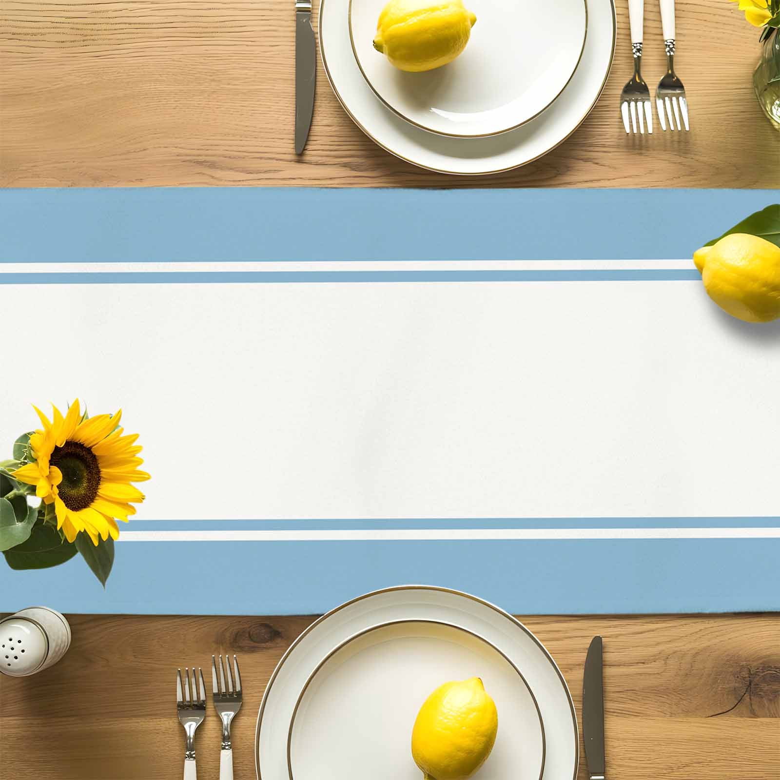 Country Teal Flower Botanical Table Runner 90 Inches Long, Modern Watercolor Stripes Table Runners Tabletop Scarf Kitchen Dining Tables Decoration for Home Party Indoor Outdoor