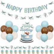 Vintage Airplane Birthday Party Decorations Airplane Happy Birthday Banner Garland Plane Party Cake Topper Time Flies Plane Aircraft Aviation Travel Theme Decor Balloon for 1st 2nd 3rd Bday