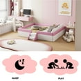 thumbnail image 6 of Bellemave Queen Size Floor Bed with Stairs and Fence Guardrails Floor Bed Frame with Bed Slats PU Leather Upholstered Daybed (Queen, Pink + White), 6 of 10