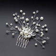 thumbnail image 1 of Nvzi Horquillas para el pelo de boda con flores para novias, peinetas con perlas de cristal, pinzas para el pelo, accesorios para el pelo de boda dorados, joyas plateadas, 1 of 5