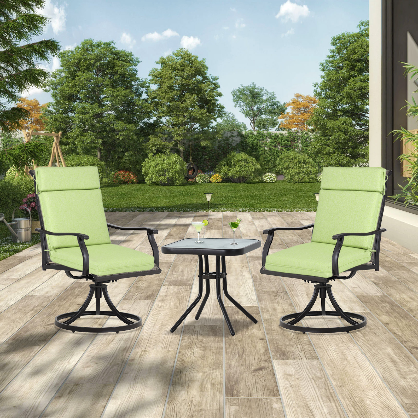 Aoodor High-Back Outdoor Dining Chair Cushion Set, Fade-Resistant Polyester Fabric, Water-Repellent TPU Coating, 44x21x3 Inches (Set of 2)
