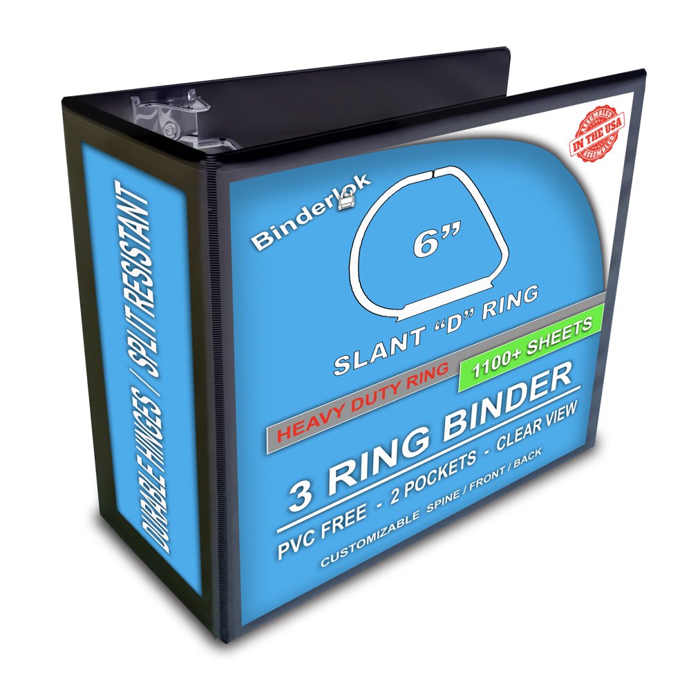 6 Inch Ring Binder With Slant DRings, Black, Clear View, Pockets