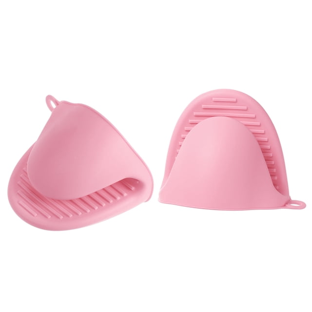 2uds Engrosados Mini Horno Guantes, Calor Resistentes Silicona Horno Mitones Dedo Pinza Agarres Soporte Olla para Cocina, Repostería, Barbacoa, Rosa