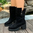thumbnail image 6 of Black Ladies Short Boots With Thick Heel And Metal Detail Round Toe Design For Fall Winter Comfort, 6 of 9