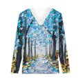 thumbnail image 4 of USSUMA Dressy Tops for Women Floral Print Womens Blouses and Tops Casual Long Sleeves V-Neck Casual Dressy Shirts for Women, 4 of 5