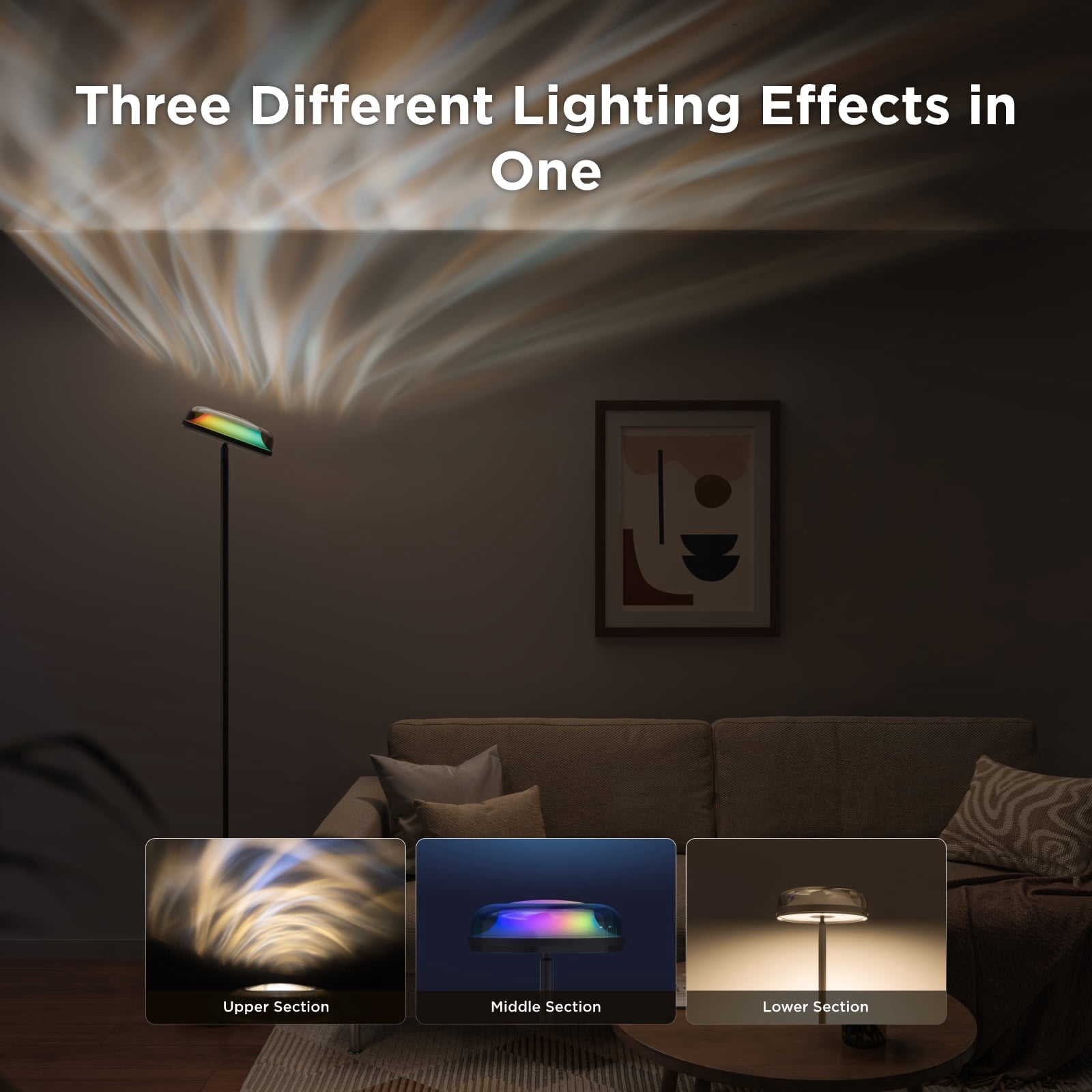 Govee Floor Lamp RGBIC Ripple Projector Modern Style - LED, Dimmable, 1000lm, White