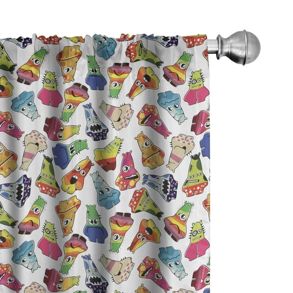 Ambesonne Funny Curtains, Playful Friendly Monsters, Pair of 28"x63", Multicolor