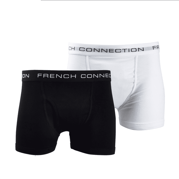 French Connection Men's White &amp; Black 2 Pack Boxer Briefs