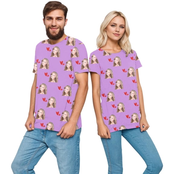 KHONTS Valentine's Day Custom T Shirts for Couple Personalized Image Customized T Shirts Personalized Custom Tess D-Purple XL