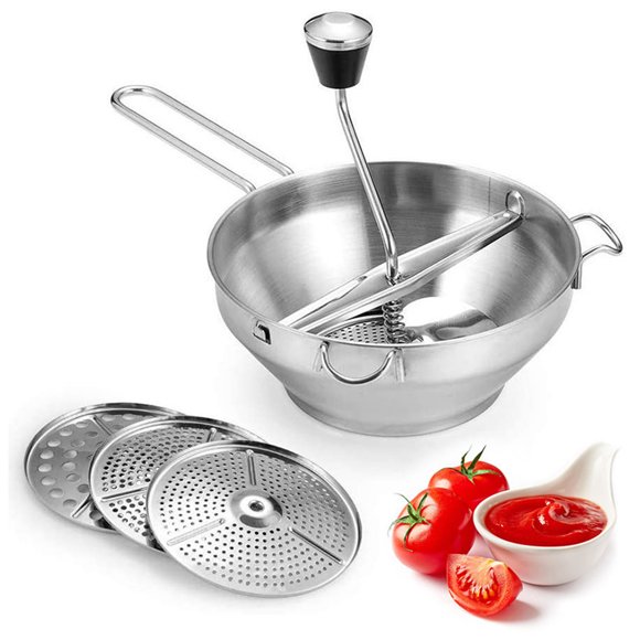Manual Vegetable Fruit Mill, Manual Food Mill 3 Interchangeable Plates for Restaurant