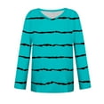 thumbnail image 3 of UTSJKR Womens Fall Casual Tops Striped Print Crew Neck Blouses Vacation Loose Fit Basic Pullover Workout T Shirts Long Sleeve Tunic Tops 2024 Fashion Light Blue L, 3 of 4