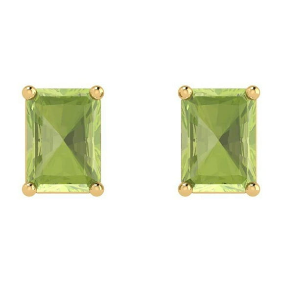 1 ct Push-Back Stud Earrings for Women | 6x4mm Emerald Cut Natural Peridot | 18K Yellow Gold