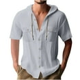 thumbnail image 2 of Mens Shirt Casual Shirts for Men Button Up Short Sleeve Shirts for Men Summer Shirts for Men Men's Casual Solid Color Drawstring Pocket Button Short Sleeve Hooded Blouse, 2 of 6