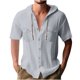 thumbnail image 2 of pstuiky camisetas para hombre, Blusa informal de manga corta con capucha, botones y bolsillo con cordón de color sólido para hombre. camisas casuales para hombre m, 2 of 6