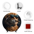 thumbnail image 4 of Picia Dapper Cat in Sunglasses Pattern Bone China Decorative Plate – Wall Decor with Stand and Adhesive, Elegant Ornament for Living Room, Office, or Entryway-7in, 4 of 6