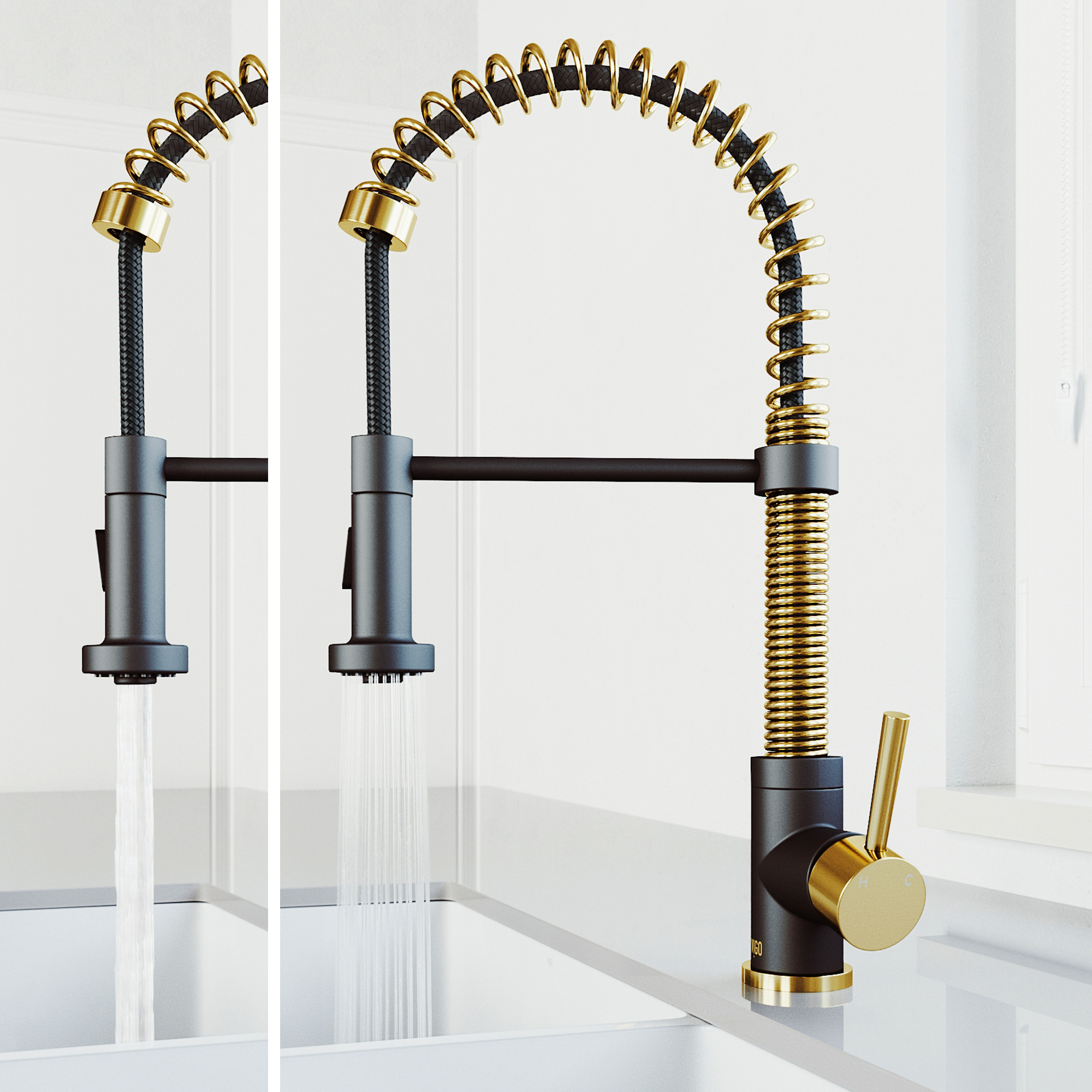 VIGO Edison Single Handle Pull-Down Sprayer Kitchen Faucet in Matte Brushed Gold and Matte Black - image 2 of 10