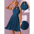 thumbnail image 2 of Vestido plisado para mujer con cuello halter sin mangas de gasa vestidos de trabajo Azul marino L, 2 of 5