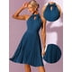 thumbnail image 2 of Vestido plisado para mujer con cuello halter sin mangas de gasa vestidos de trabajo Azul marino L, 2 of 5
