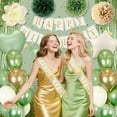 thumbnail image 7 of Sage Green Birthday Decorations for Women Girls, Beige Gold Green Balloons Birthday Sash Crown Tablecloth Happy Birthday Banner Butterfly Cake Topper, 7 of 7