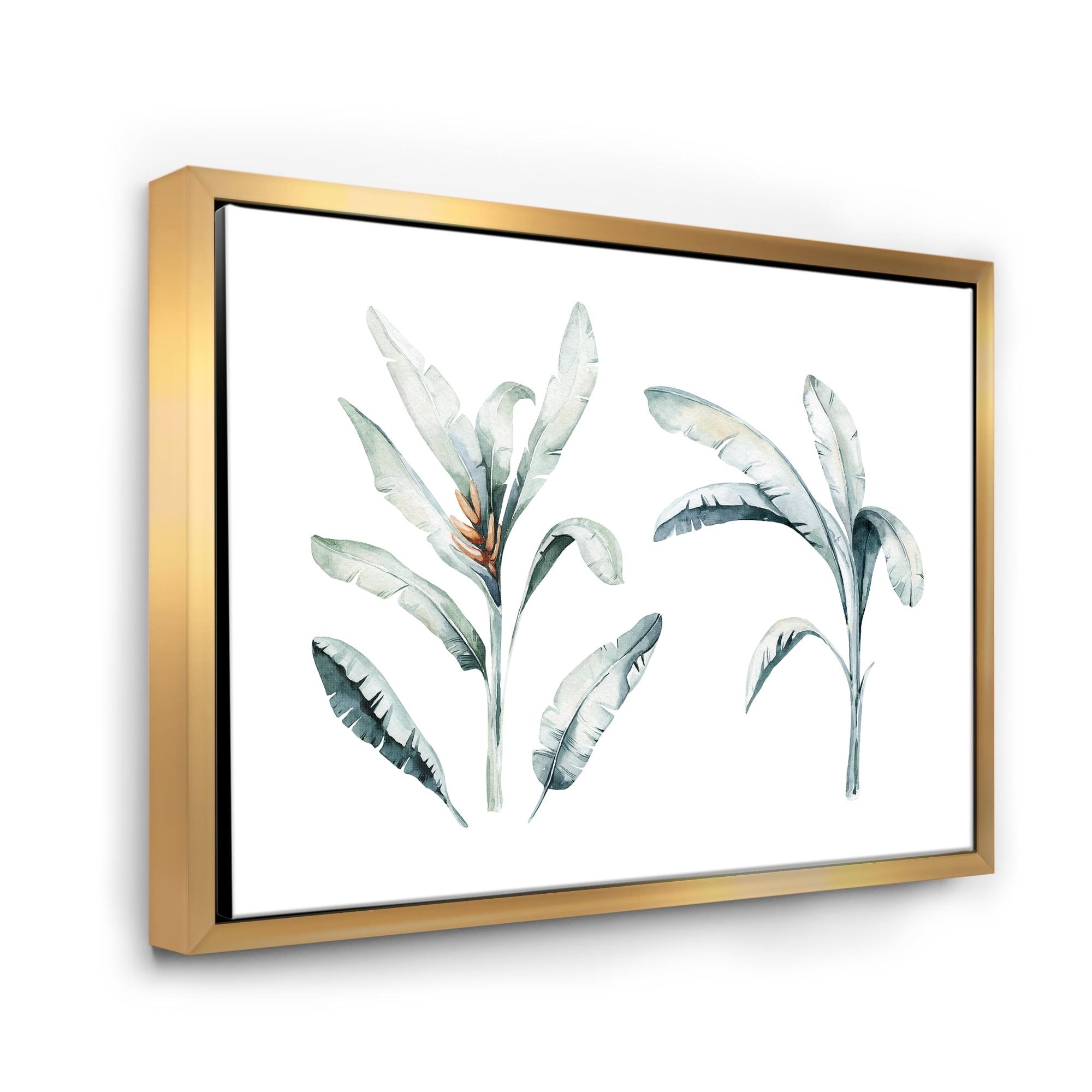 Designart 'Tropical Jungle Leaves On White' Bohemian & Eclectic Framed Canvas Wall Art Print
