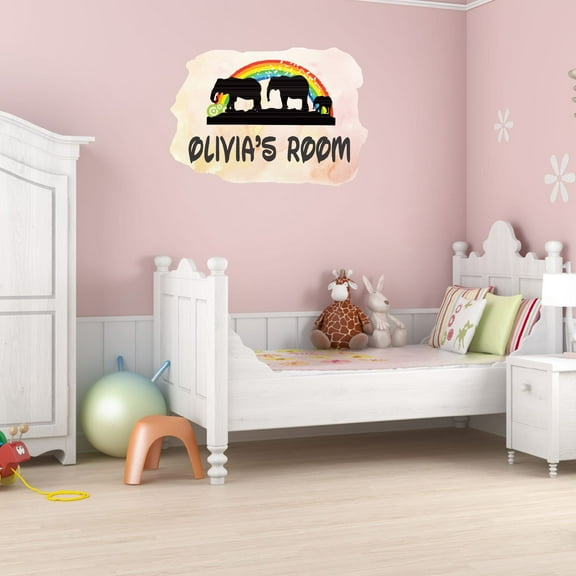 Watercolor Decal Bedroom Wall Decal for Children Safari Animal Silhouette Colorful Design Cute Themed Room - Size: 10 In x 7 In